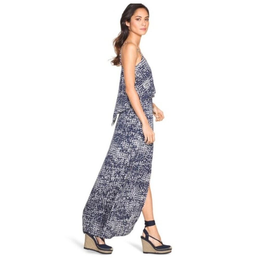 White House Black Market Navy Blue Spaghetti Strap Flounce Maxi Dress - Picture 2 of 8
